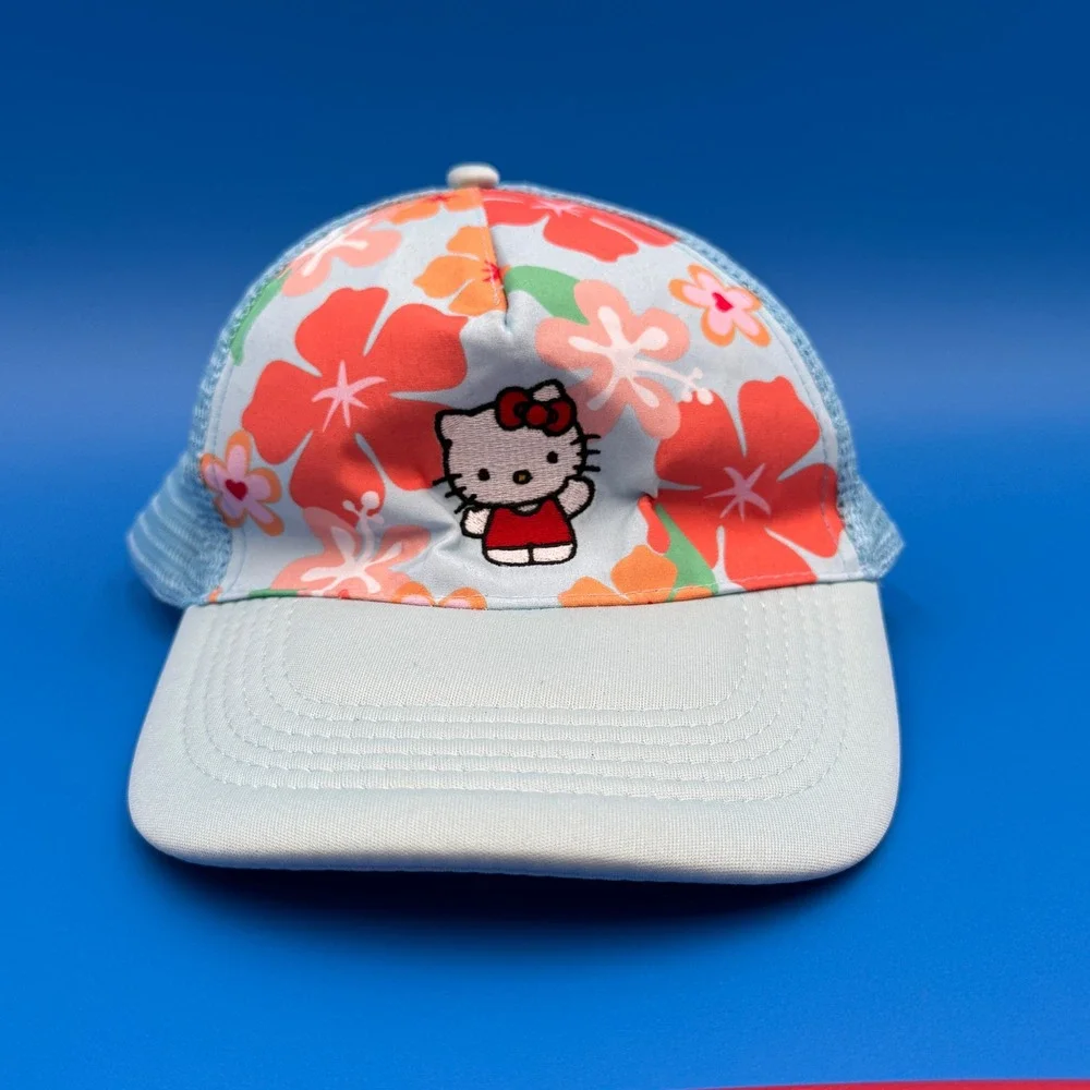 Hello Kitty Floral Trucker Hat, Women's Blue Hawaiian Sanrio